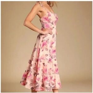 Lulus Tea Party Chic Pink Floral Tiered Midi Dress